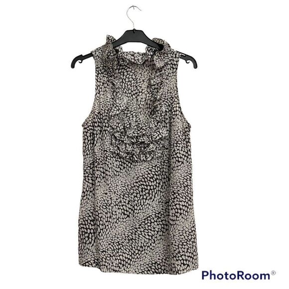 Banana Republic 100% Silk Ruffle Animal Print Sleeveless Blouse Size Medium - Picture 1 of 6
